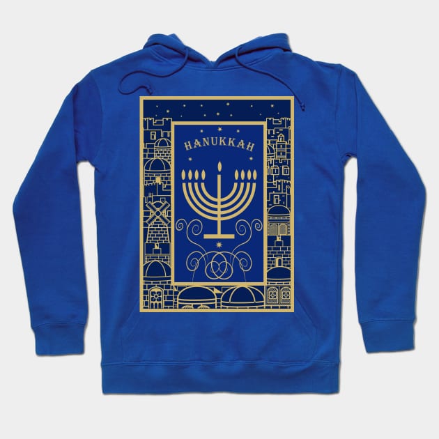 Happy Hanukkah Festival! Jewish Holiday Hanukkah Menorah traditional Chanukah Vintage gold pattern Hoodie by sofiartmedia